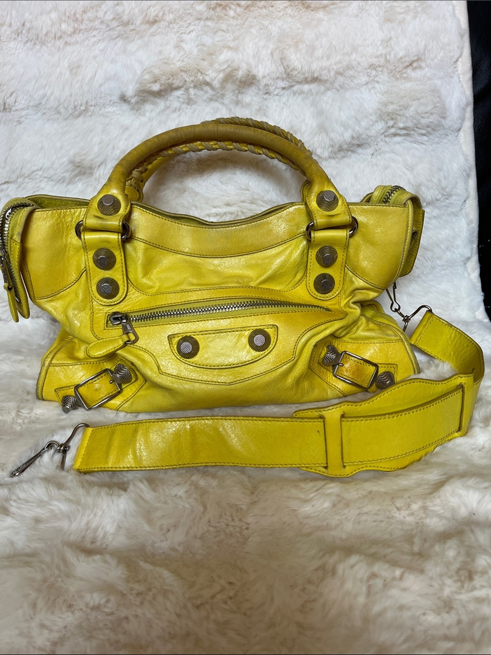 Balenciaga Yellow Leather Shoulder Satchel